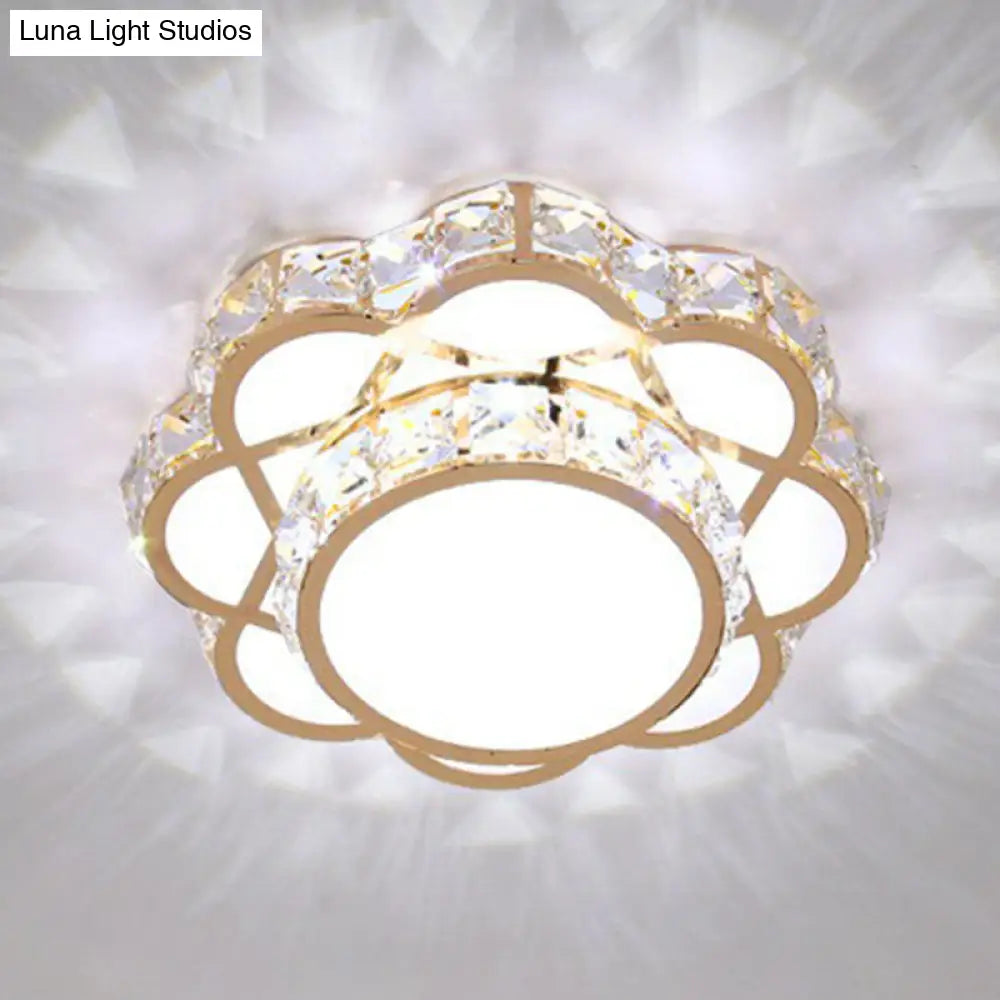 Contemporary Crystal Rose Gold Led Flush Mount Ceiling Light With Floral Design
