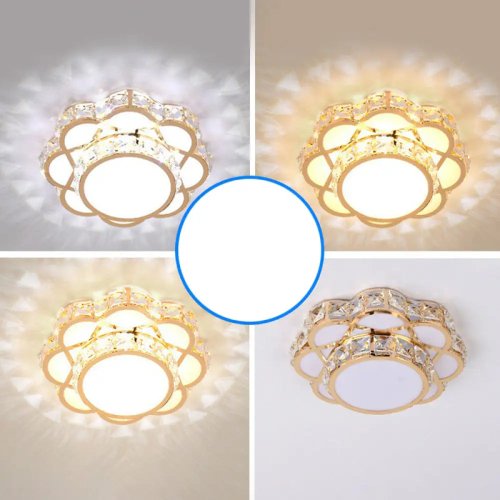 Contemporary Crystal Rose Gold Led Flush Mount Ceiling Light With Floral Design / 8’ Third Gear