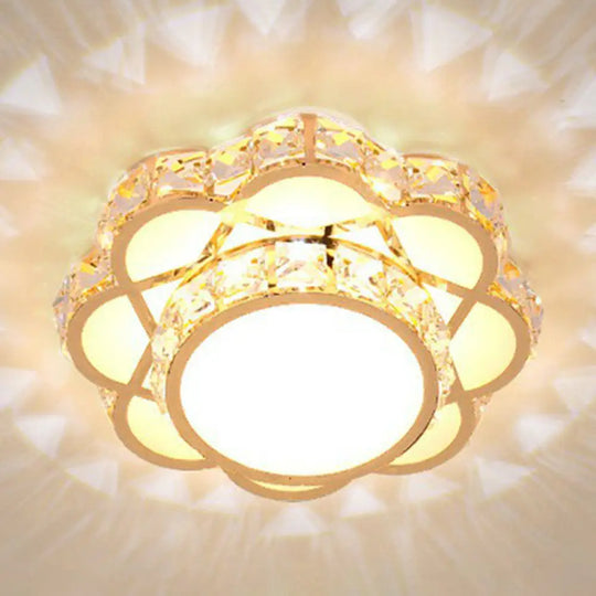 Contemporary Crystal Rose Gold Led Flush Mount Ceiling Light With Floral Design / 8’ Warm
