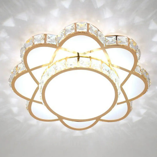 Contemporary Crystal Rose Gold Led Flush Mount Ceiling Light With Floral Design / 8’ White