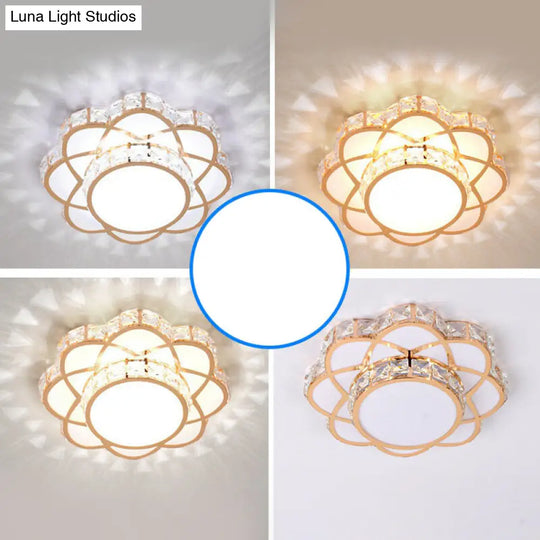 Contemporary Crystal Rose Gold Led Flush Mount Ceiling Light With Floral Design / 10 Third Gear