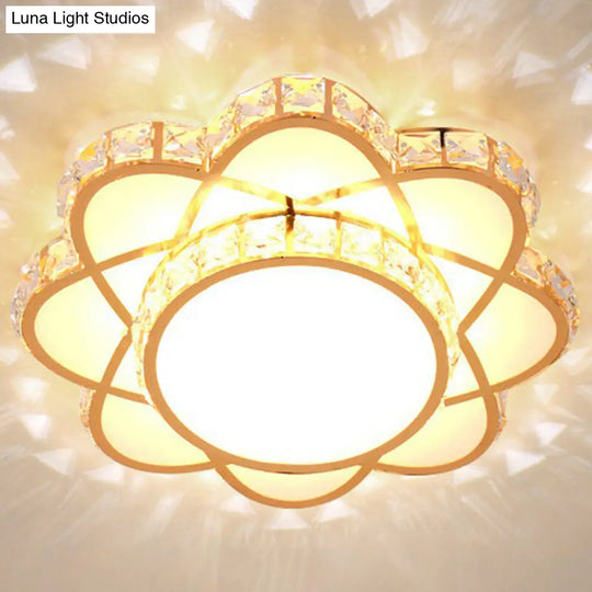 Contemporary Crystal Rose Gold Led Flush Mount Ceiling Light With Floral Design / 12 Warm