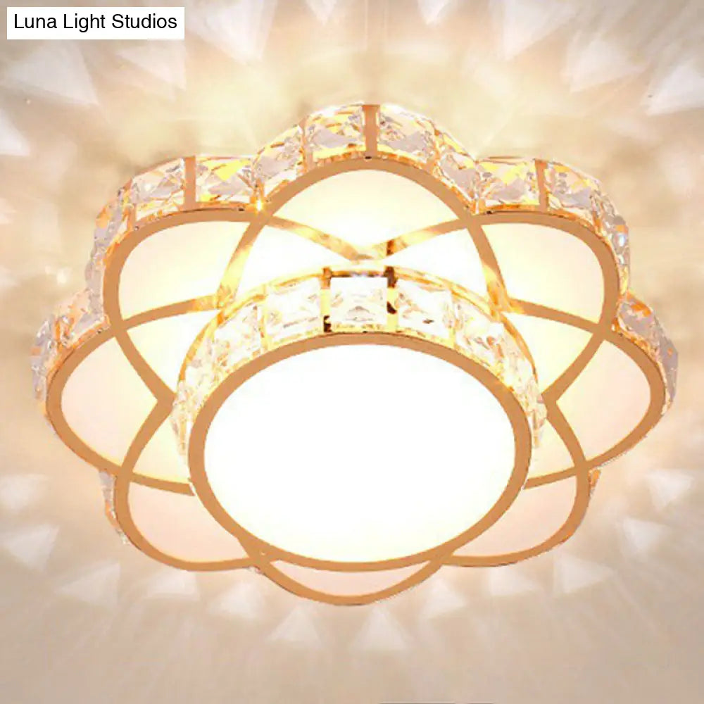 Contemporary Crystal Rose Gold Led Flush Mount Ceiling Light With Floral Design / 10 Warm