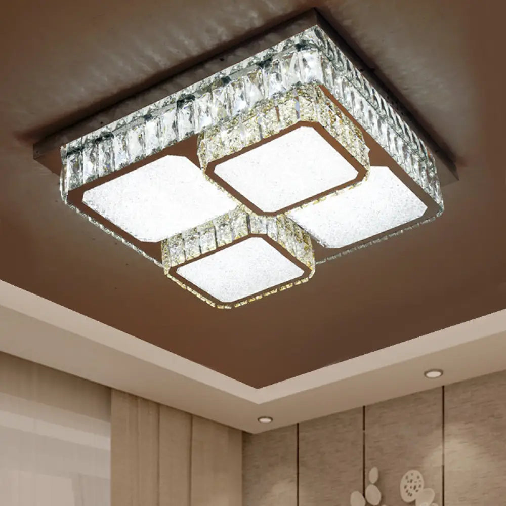 Contemporary Crystal Square Ceiling Lamp With Led Flush Lighting - Clear Beveled Design For Drawing