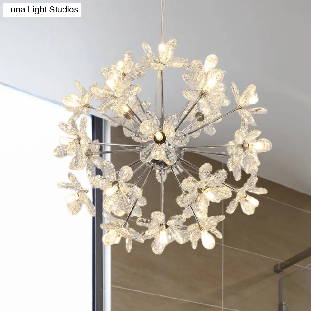 Contemporary Crystal Starburst Ceiling Light Fixture Chrome/Gold Chandelier Pendant Chrome / 19.5