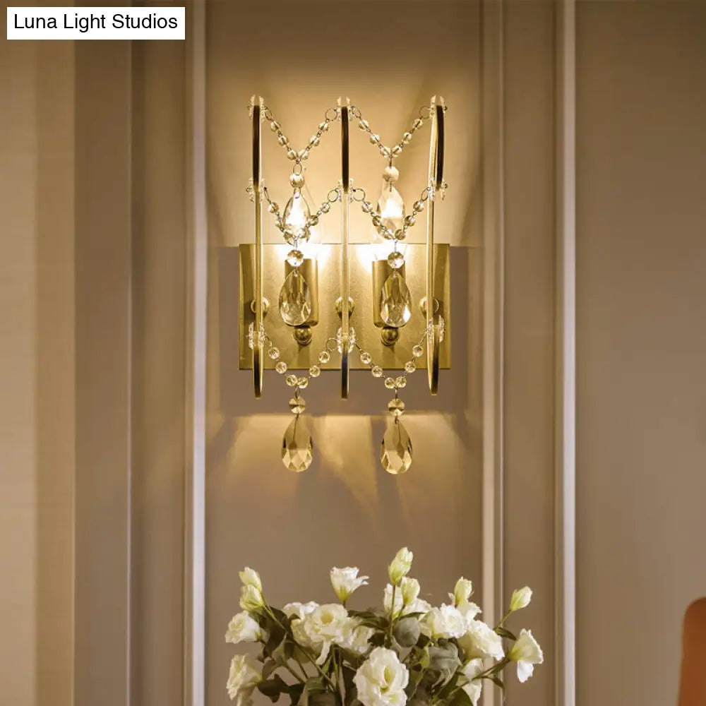 Contemporary Crystal Strand Sconce With 2-Lights And Silver Rod - Wall Mounted For Bedroom