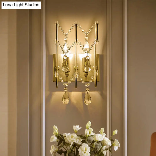 Contemporary Crystal Strand Sconce With 2-Lights And Silver Rod - Wall Mounted For Bedroom