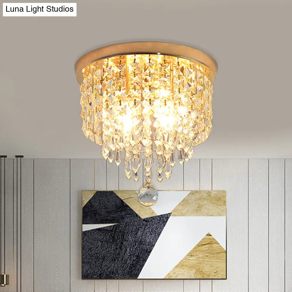 Contemporary Crystal Strand Waterfall Flushmount 8/10 Wide Ceiling Light Fixture For Hallways