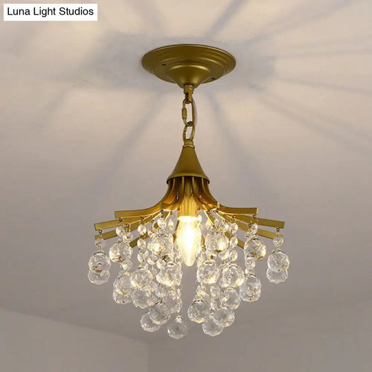 Contemporary Crystal Strands Ceiling Light Fixture - Terrace Semi Flush Mount Chandelier Gold / D