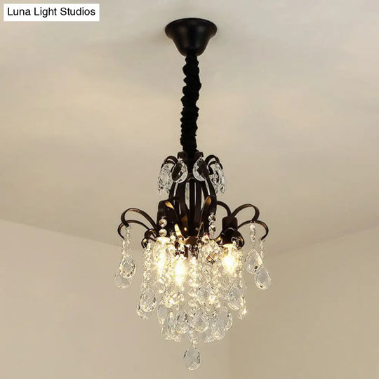 Contemporary Crystal Strands Ceiling Light Fixture - Terrace Semi Flush Mount Chandelier Black / H