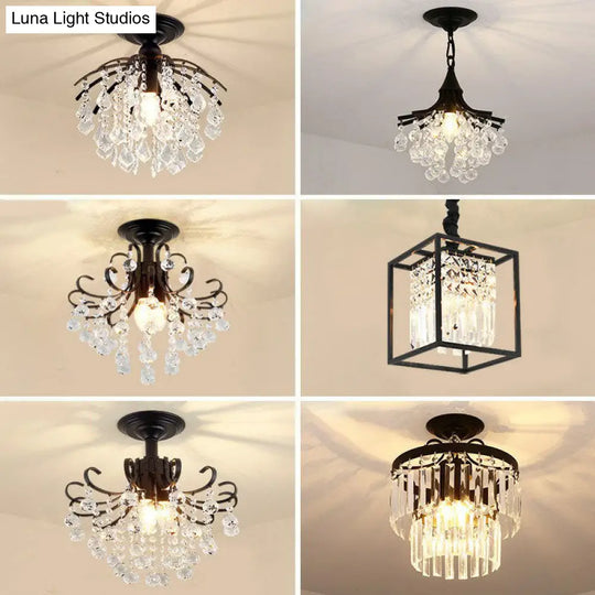 Contemporary Crystal Strands Ceiling Light Fixture - Terrace Semi Flush Mount Chandelier