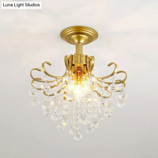 Contemporary Crystal Strands Ceiling Light Fixture - Terrace Semi Flush Mount Chandelier Gold / C