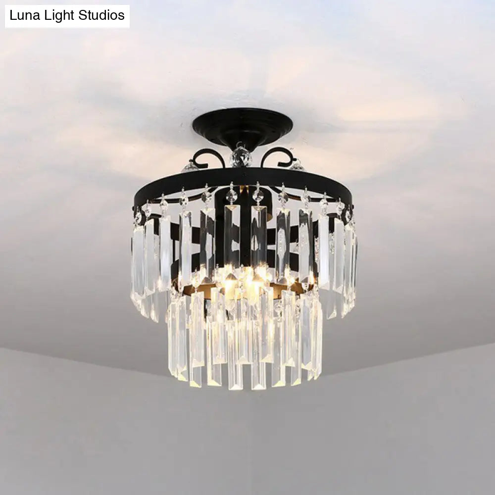 Contemporary Crystal Strands Ceiling Light Fixture - Terrace Semi Flush Mount Chandelier Black / F