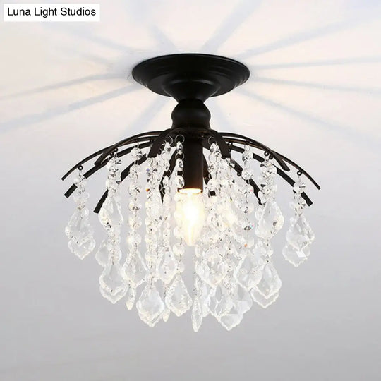 Contemporary Crystal Strands Ceiling Light Fixture - Terrace Semi Flush Mount Chandelier Black / A