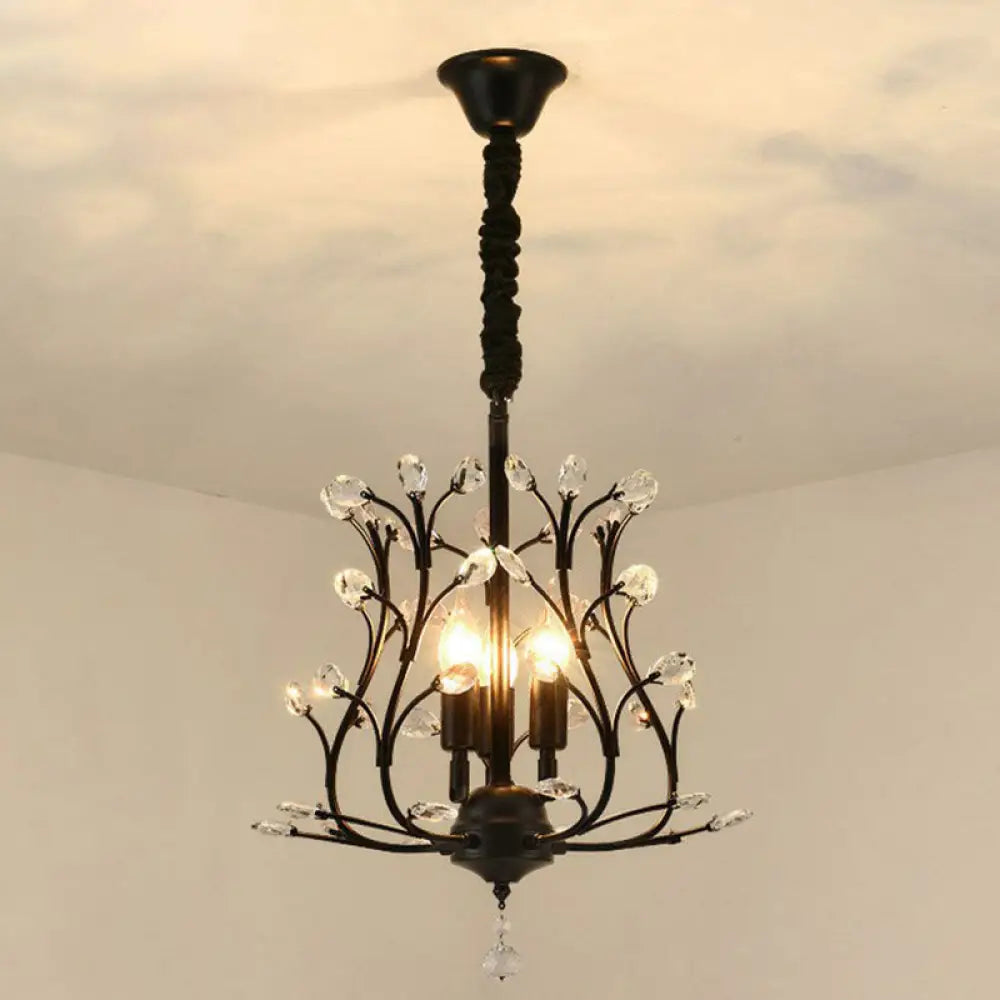 Contemporary Crystal Strands Ceiling Light Fixture - Terrace Semi Flush Mount Chandelier Black / G