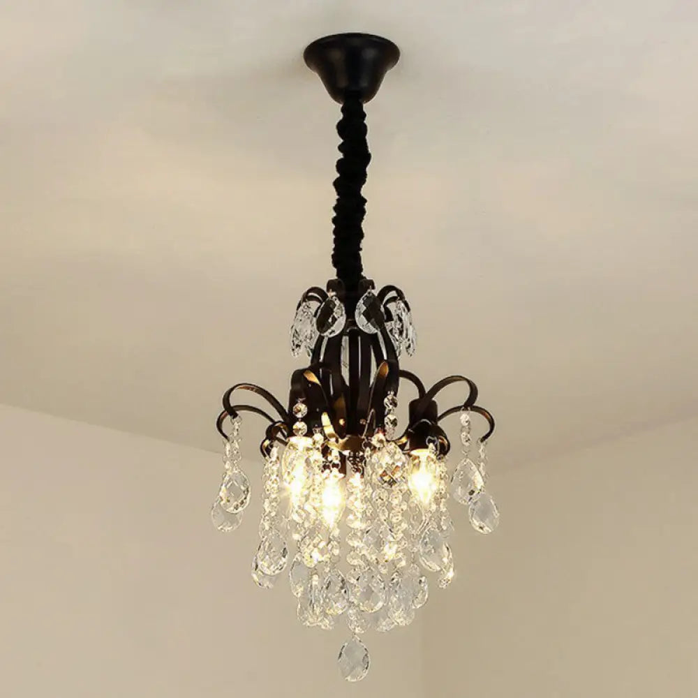 Contemporary Crystal Strands Ceiling Light Fixture - Terrace Semi Flush Mount Chandelier Black / H