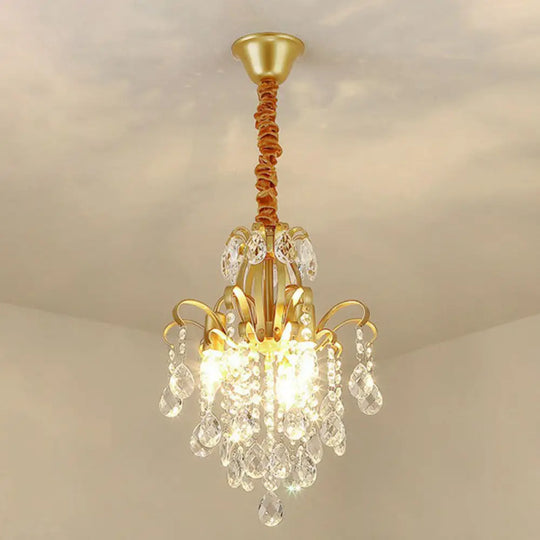 Contemporary Crystal Strands Ceiling Light Fixture - Terrace Semi Flush Mount Chandelier Gold / H