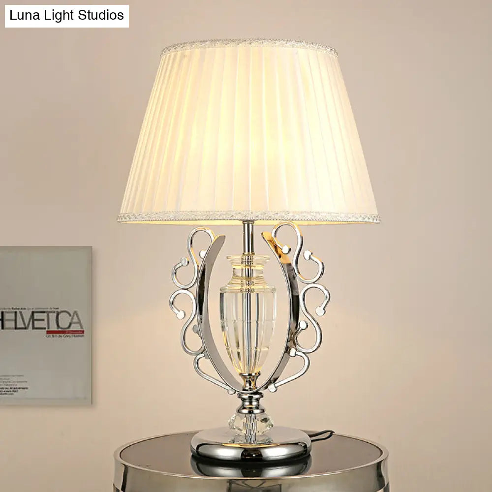 Contemporary Crystal Table Lamp: Hand-Cut Modern Urn Shape Chrome Finish