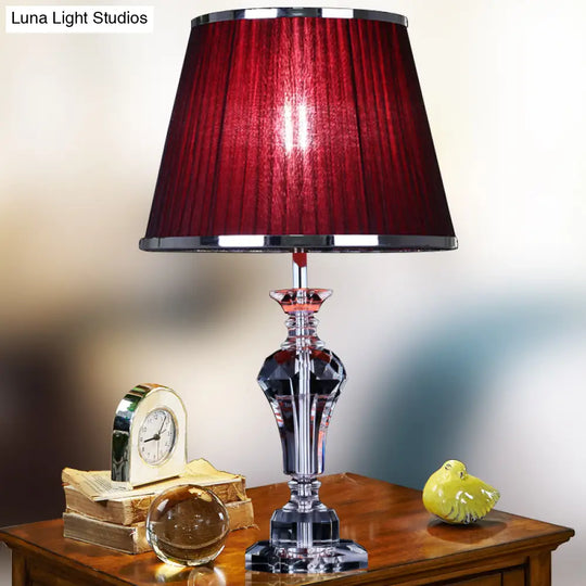 Contemporary Crystal Table Lamp - Urn Shape Faceted Design Red 23/25 Long Small Desk Light