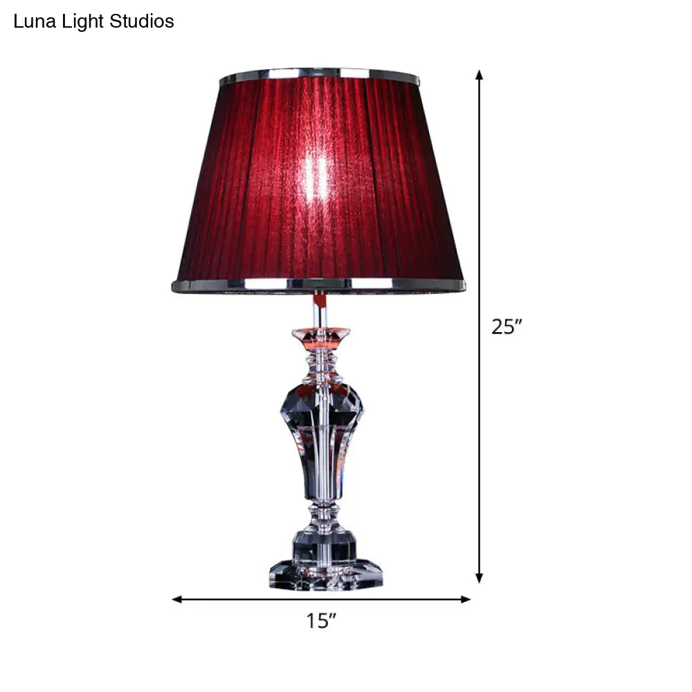 Contemporary Crystal Table Lamp - Urn Shape Faceted Design Red 23/25 Long Small Desk Light