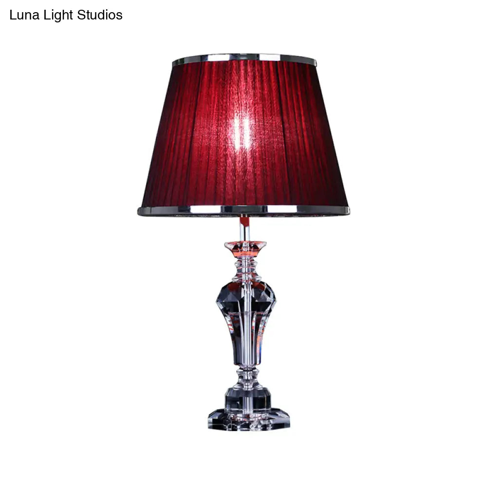 Contemporary Crystal Table Lamp - Urn Shape Faceted Design Red 23/25 Long Small Desk Light