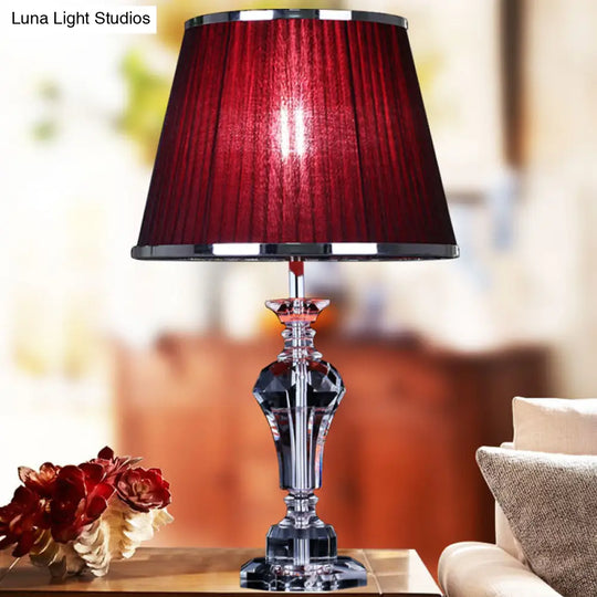 Contemporary Crystal Table Lamp - Urn Shape Faceted Design Red 23/25 Long Small Desk Light