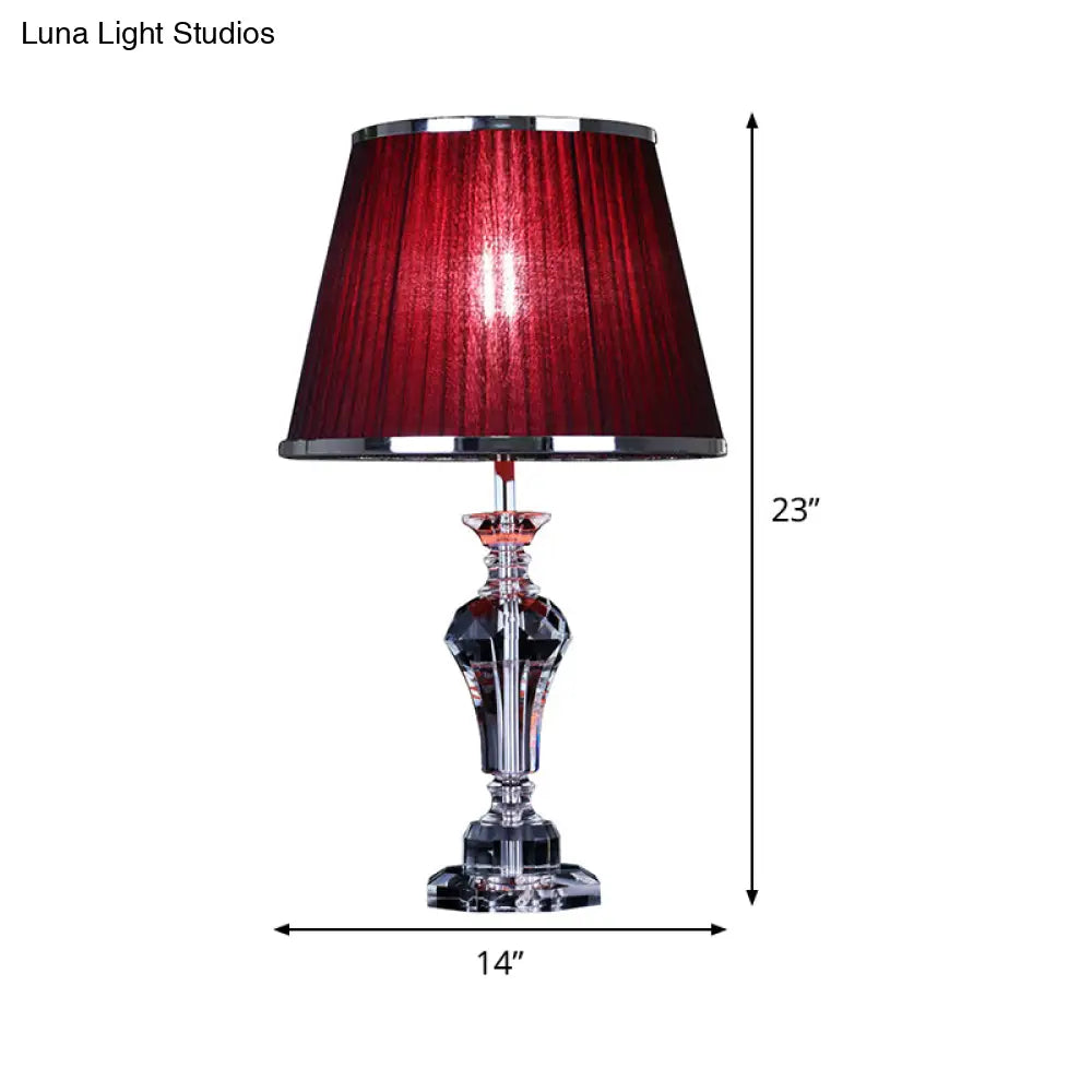 Contemporary Crystal Table Lamp - Urn Shape Faceted Design Red 23/25 Long Small Desk Light