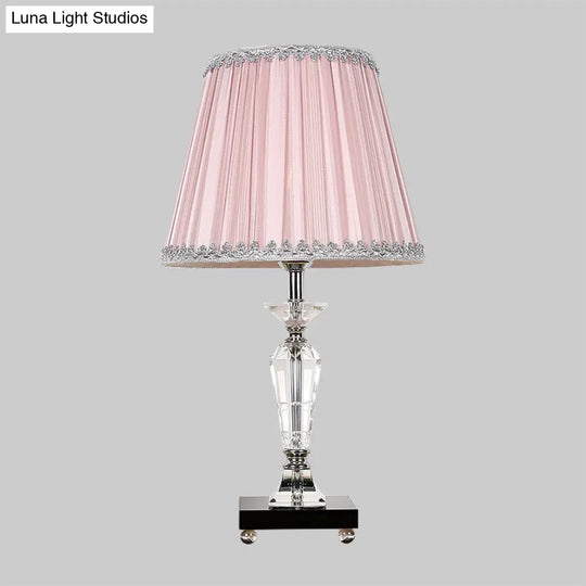 Contemporary Crystal Table Lamp With Pink/Blue Nightstand Light And Conical Fabric Shade