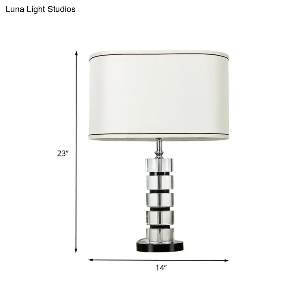 Contemporary Crystal Task Lamp - White Night Table Light With Fabric Shade