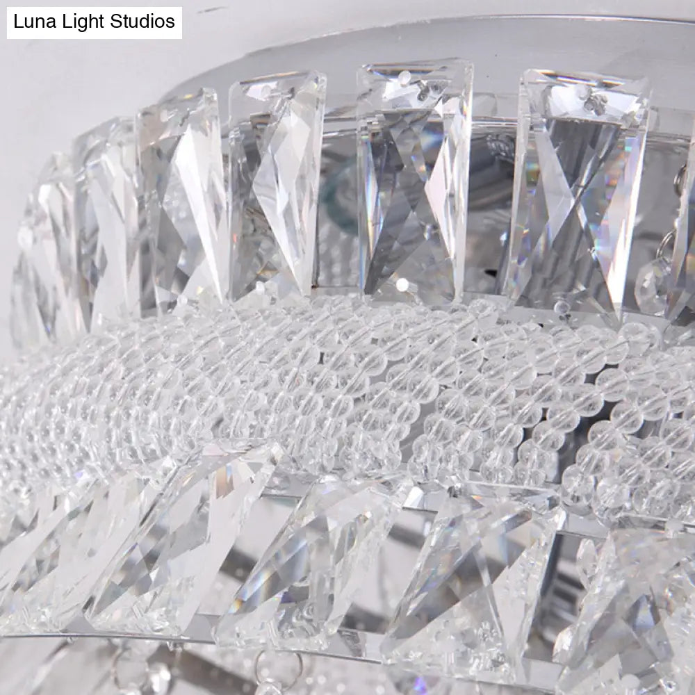 Contemporary Crystal Teardrop Flush Light - 6 Bulbs Nickel Ceiling Mount Fixture