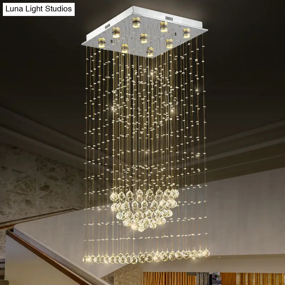 Contemporary Crystal Teardrop Flush Mount With 9 Heads - Nickel Ceiling Lighting