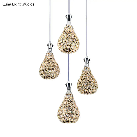 Contemporary Crystal Teardrop Multi-Pendant Light - 4 Bulb Dining Room Suspension Lamp In