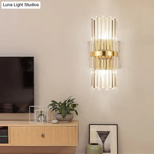 Contemporary Crystal Wall Lamp With Cylinder Design - Golden Lighting For Living Room Includes 2