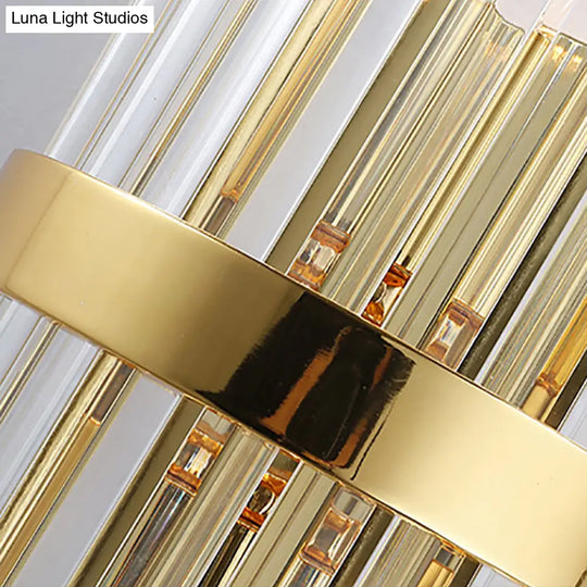 Contemporary Crystal Wall Lamp With Cylinder Design - Golden Lighting For Living Room Includes 2