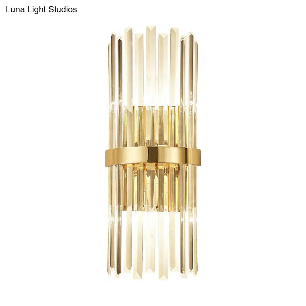 Contemporary Crystal Wall Lamp With Cylinder Design - Golden Lighting For Living Room Includes 2