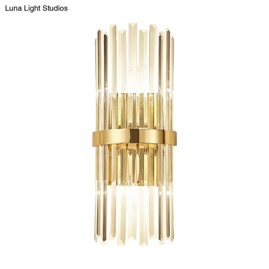 Contemporary Crystal Wall Lamp With Cylinder Design - Golden Lighting For Living Room Includes 2