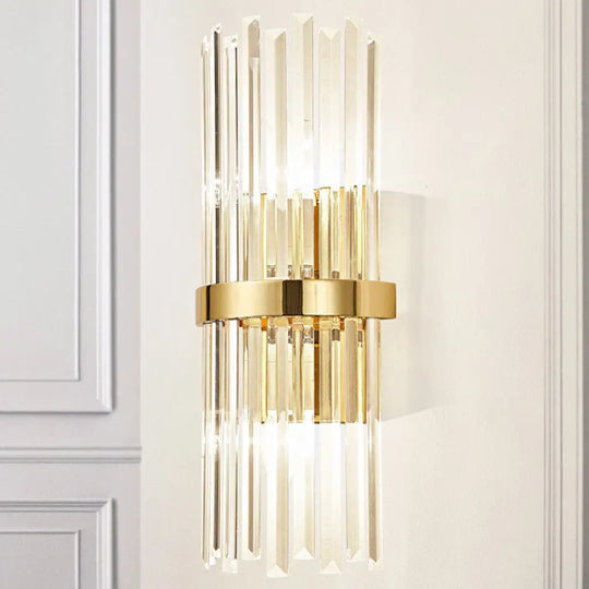 Contemporary Crystal Wall Lamp With Cylinder Design - Golden Lighting For Living Room Includes 2