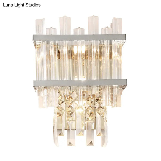 Contemporary Crystal Wall Sconce: Brass/Chrome Linear 3-Light Fixture