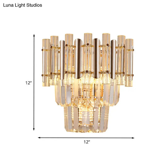 Contemporary Crystal Wall Sconce - Gold Finish Tiered Design 3 Bulbs