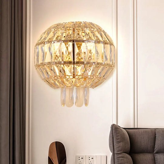 Contemporary Crystal Wall Sconce - Gold Finish Tiered Design 3 Bulbs / B