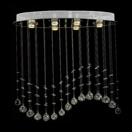 Contemporary Crystal Wavy Flushmount Lighting - 6-Head Living Room Ceiling Flush Light
