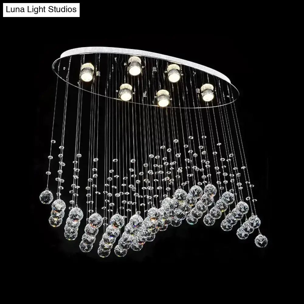 Contemporary Crystal Wavy Flushmount Lighting - 6-Head Living Room Ceiling Flush Light