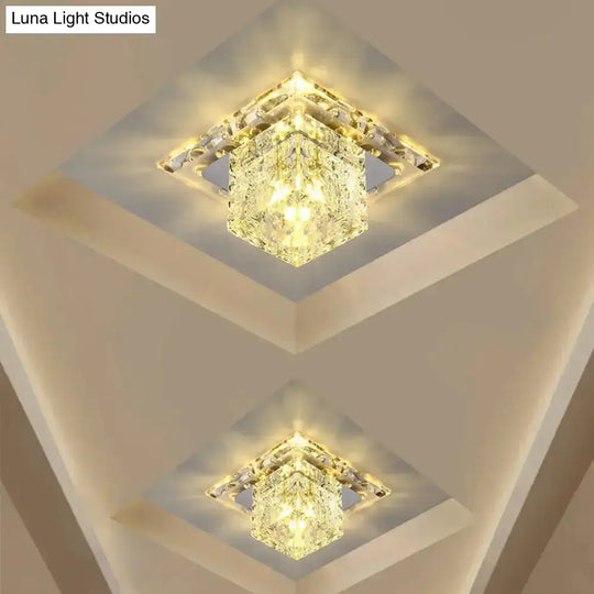 Contemporary Cube Crystal Led Flush Mount Ceiling Light In Chrome For Hallways