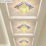 Contemporary Cube Crystal Led Flush Mount Ceiling Light In Chrome For Hallways