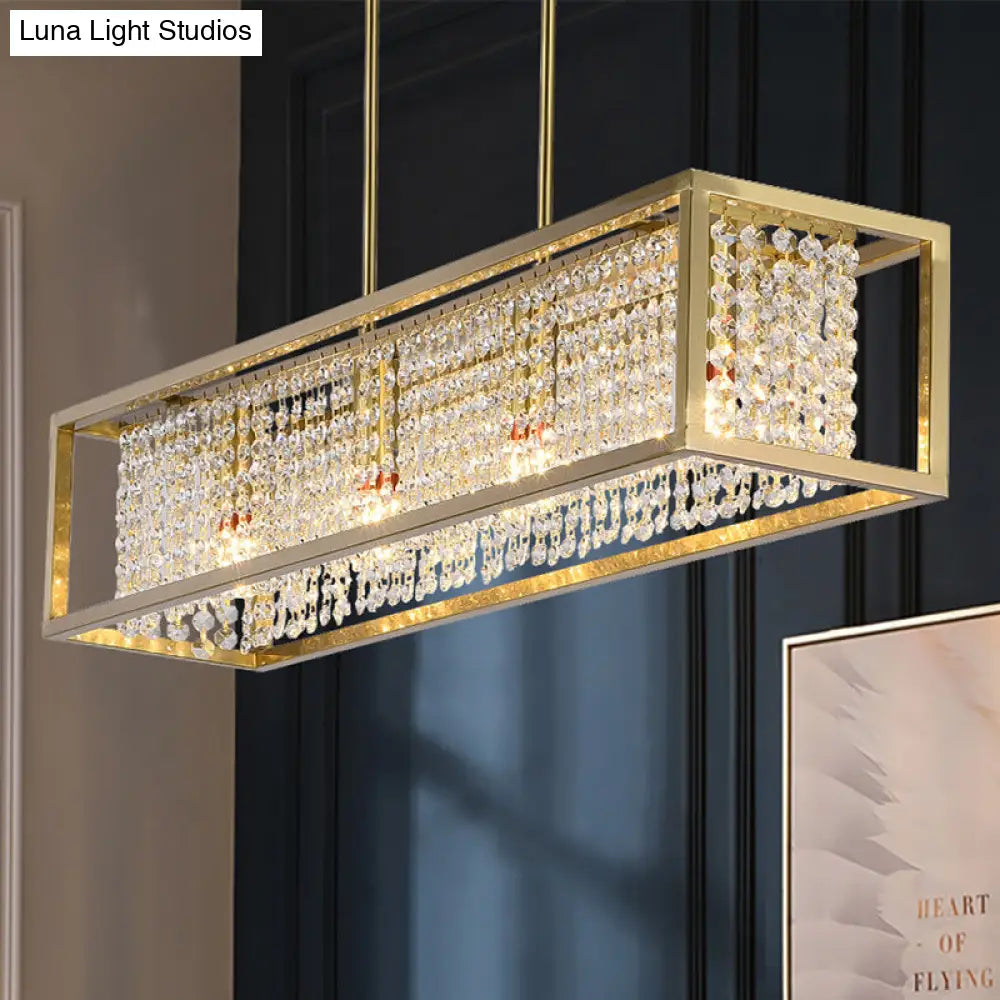 Contemporary Cuboid Island Pendant Chandelier With Crystal Drops