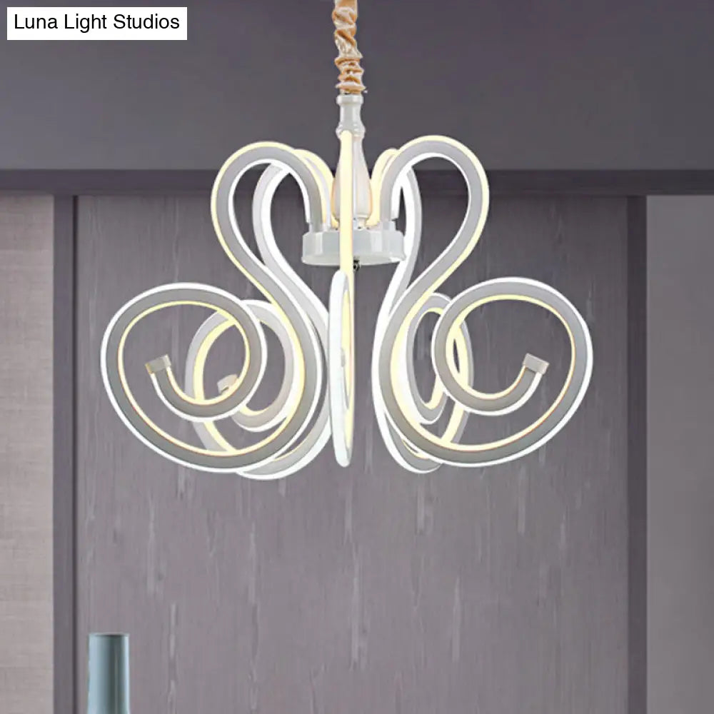 Contemporary White Led Chandelier Lamp - Curly Acrylic Design Ideal For Dining Room Ceiling Lighting