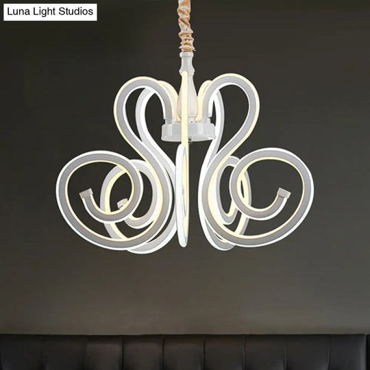 Contemporary White Led Chandelier Lamp - Curly Acrylic Design Ideal For Dining Room Ceiling Lighting