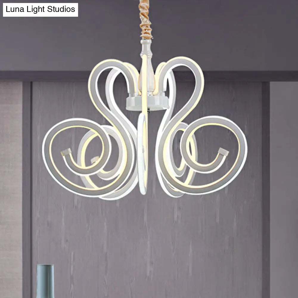 Contemporary Curly Acrylic Chandelier - White Led Ceiling Lamp For Dining Room