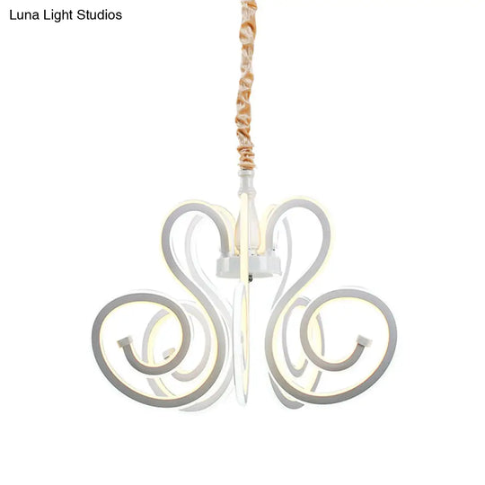 Contemporary White Led Chandelier Lamp - Curly Acrylic Design Ideal For Dining Room Ceiling Lighting