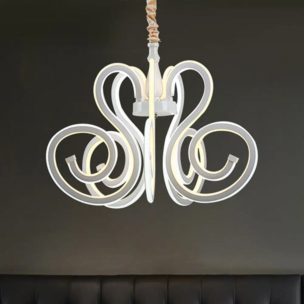 Contemporary Curly Acrylic Chandelier - White Led Ceiling Lamp For Dining Room